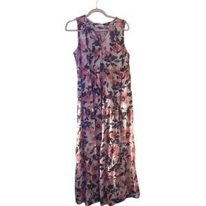 Sonoma Floral Tiered Maxi Dress Size Medium Watercolor Art Print Sleeveless NEW